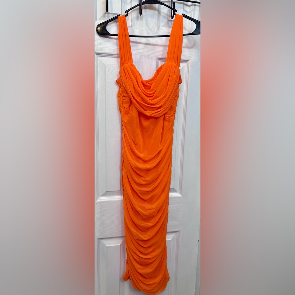Elegant Orange Draped Dress